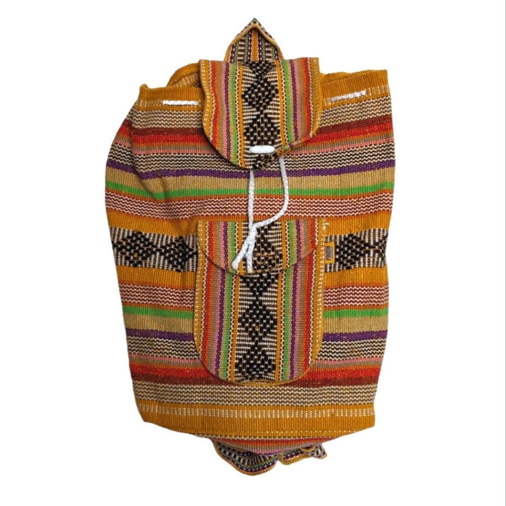 Pinzon Mexican Style Multicolor Orange Woven Hippie Boho Festival Backpack
